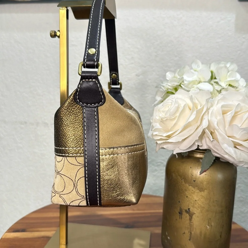 Coach Gold Patchwork Suede Small Purse Handbag - Picture 9 of 15